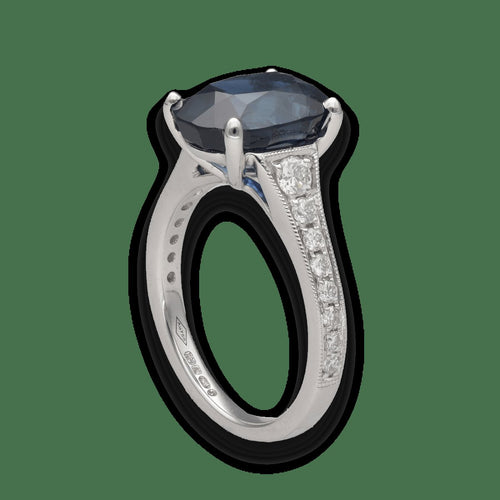 Bague 53 Bague en or gris 18K avec saphir de Siam 5,72 ct et diamants 58 Facettes FB09849-FB09792