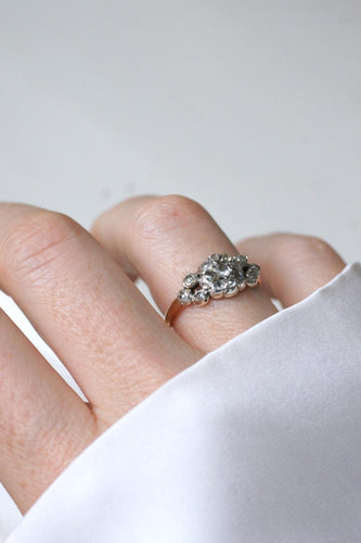 Bague 57.5 Bague - Bague jarretière marguerite en or rose 18k, argent et diamants 58 Facettes