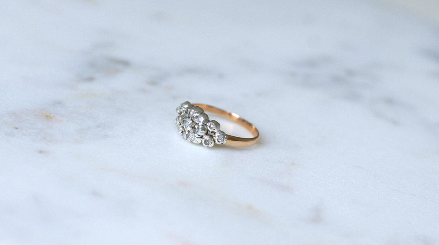 Bague 57.5 Bague - Bague jarretière marguerite en or rose 18k, argent et diamants 58 Facettes