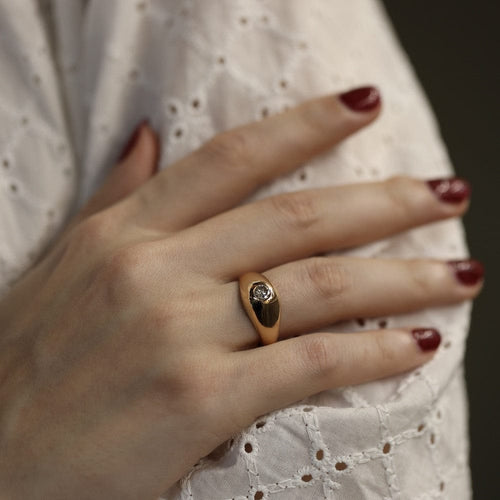 Bague 54 Bague jonc anglais en or jaune 18 carats avec diamant 0,25 ct G-VS (T54) 58 Facettes FB09951