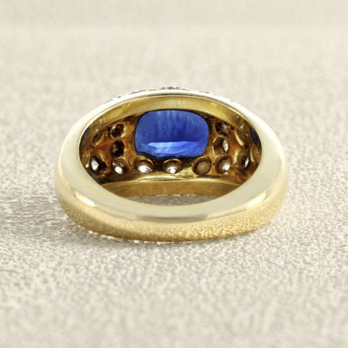 Bague 50 Bague jonc dôme en or jaune 750 avec saphir coussin et diamants 58 Facettes OC-61100174