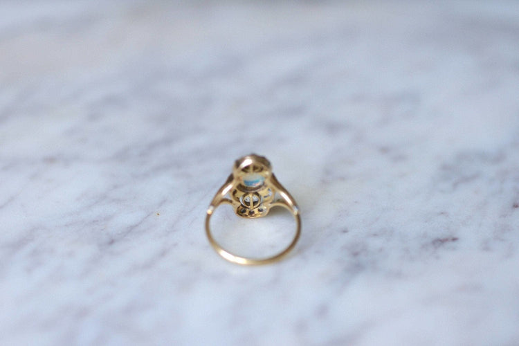 Bague 56.5 Bague marquise ancienne en or jaune 18kt et diamants 58 Facettes