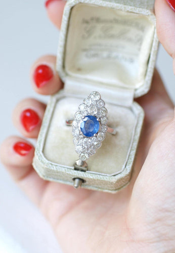 Bague 58 Bague marquise Art Déco en platine, saphir de Ceylan et diamants 58 Facettes