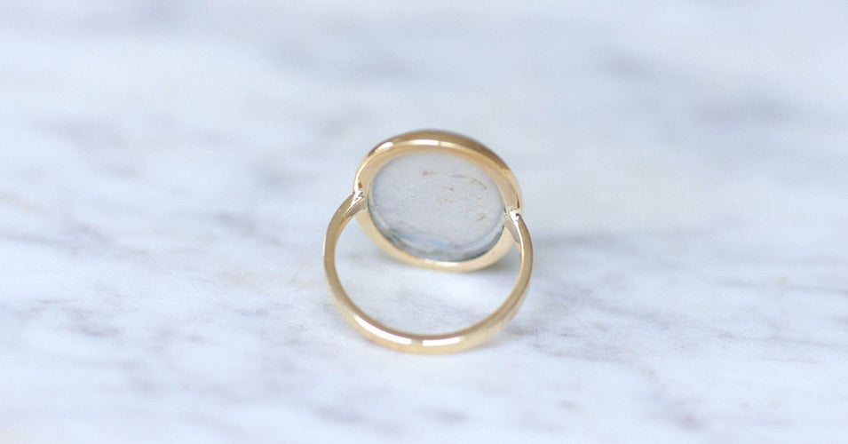 Bague 55 Bague micro-mosaïque temple antique en or jaune 18k 58 Facettes