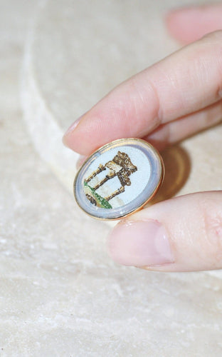 Bague 55 Bague micro-mosaïque temple antique en or jaune 18k 58 Facettes