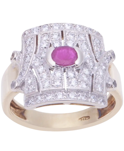 Bague 53 Notre Dame - Bague pavée Belle Époque en or 18 ct rubis et diamants 58 Facettes BO210435/NOTREDAME