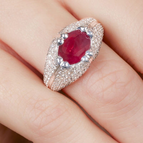 Bague 54 Bague en or blanc 18 carats avec rubis et diamants 58 Facettes 61200005