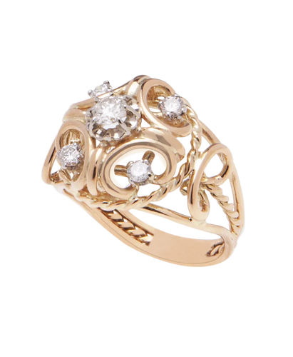 Bague 52 Arabesque - Bague dôme en or jaune 18K et diamants 58 Facettes BO230012/ARABESQUE