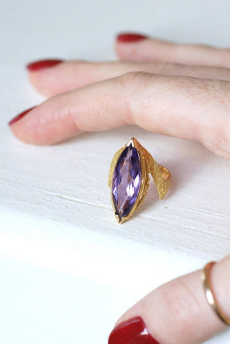 Bague 54 Bague marquise cocktail en or jaune 18kt et améthyste 58 Facettes