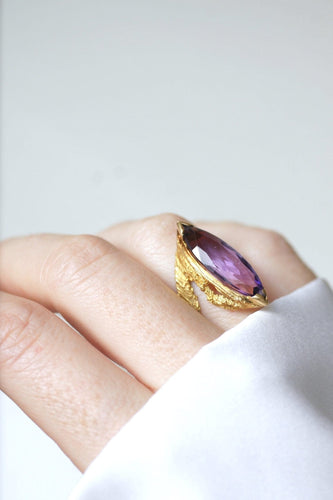 Bague 54 Bague marquise cocktail en or jaune 18kt et améthyste 58 Facettes