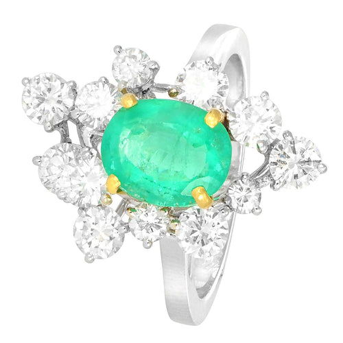 Bague 52 Bague en or gris 18 carats avec émeraude de Colombie et diamants 58 Facettes 61300065