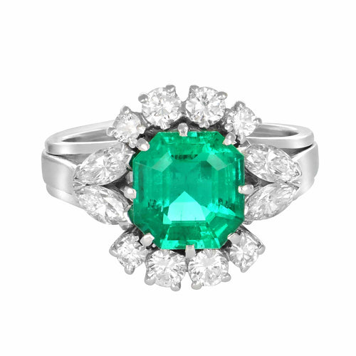 Bague 53 Bague en or gris 18 carats avec émeraude de Colombie et diamants 58 Facettes 61300039