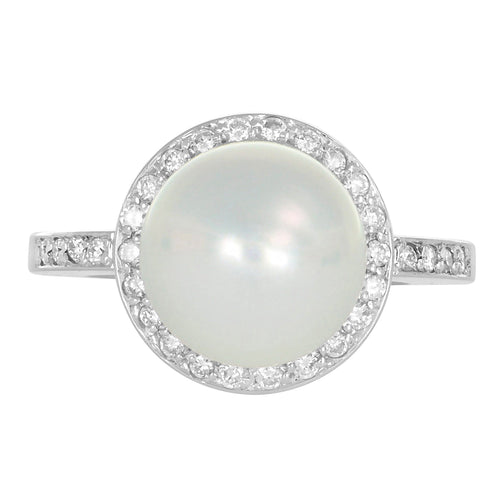 Bague 54 Bague en or gris 18 carats avec perle de culture et diamants 58 Facettes 61400032