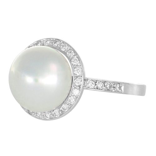 Bague 54 Bague en or gris 18 carats avec perle de culture et diamants 58 Facettes 61400032