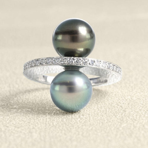 Bague 52 Bague Toi et Moi en or gris 18 carats, perles de Tahiti et diamants 58 Facettes OC-61400041