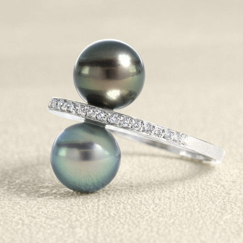 Bague 52 Bague Toi et Moi en or gris 18 carats, perles de Tahiti et diamants 58 Facettes OC-61400041