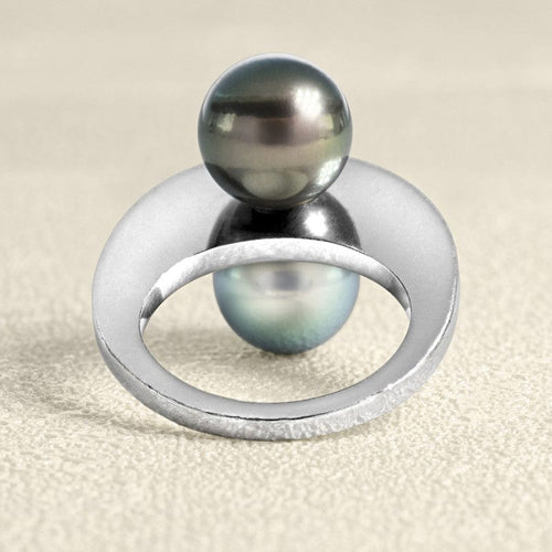 Bague 52 Bague Toi et Moi en or gris 18 carats, perles de Tahiti et diamants 58 Facettes OC-61400041