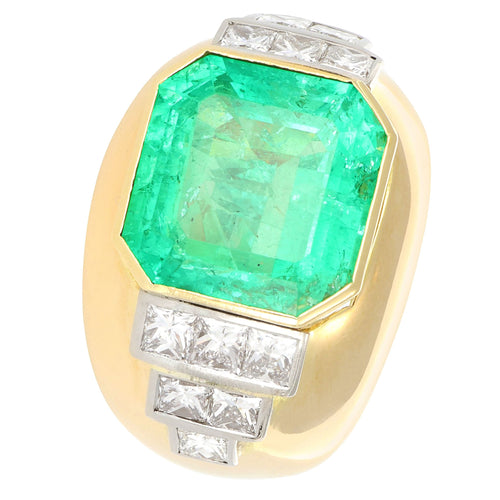 Bague 54 Bague en or jaune avec émeraude de Colombie et diamants 58 Facettes 61300079