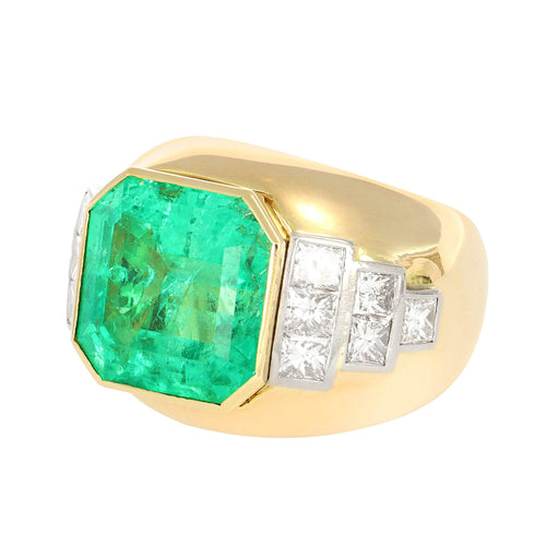 Bague 54 Bague en or jaune avec émeraude de Colombie et diamants 58 Facettes 61300079