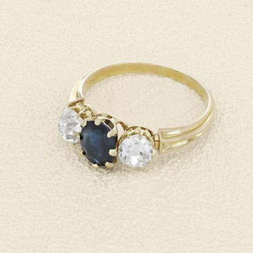 Bague 54 Bague en or jaune 18 carats avec saphir de Siam et diamants 58 Facettes OC-61100175