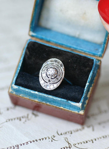 Bague 52 Bague Art Déco ovale en or blanc 18kt et platine, diamants 58 Facettes