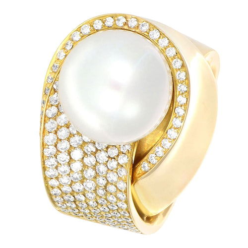 Bague 49 Bague perle d’Australie en or rose 18 carats pavée de diamants 58 Facettes 61400023