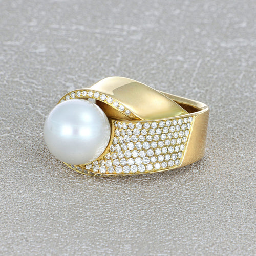 Bague 49 Bague perle d’Australie en or rose 18 carats pavée de diamants 58 Facettes 61400023