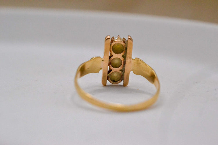 Bague 54 Bague barrette victorienne en or jaune 18 carats et perles 58 Facettes 3863