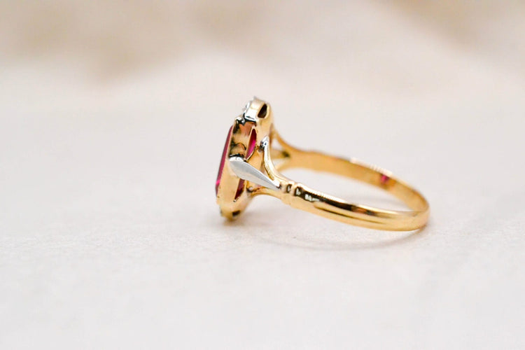 Bague 52 Bague Art déco pierre rouge en or jaune et or blanc 58 Facettes 3886
