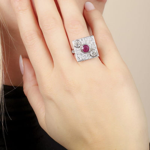 Bague 56 Bague en platine 950 rubis et diamants naturels 58 Facettes 61200064