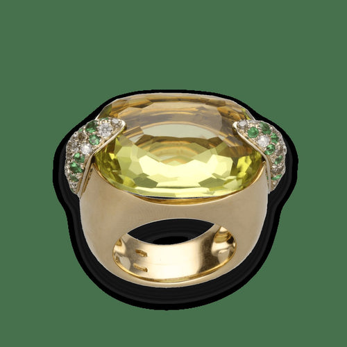 Bague 51 Pomellato Pin Up - Bague en or jaune 18 carats, quartz jaune, diamants et tsavorites 58 Facettes FB11038