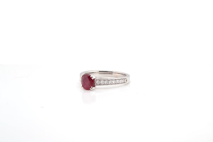 Bague 53 Bague solitaire rubis et diamants en or blanc 18k 58 Facettes 20342
