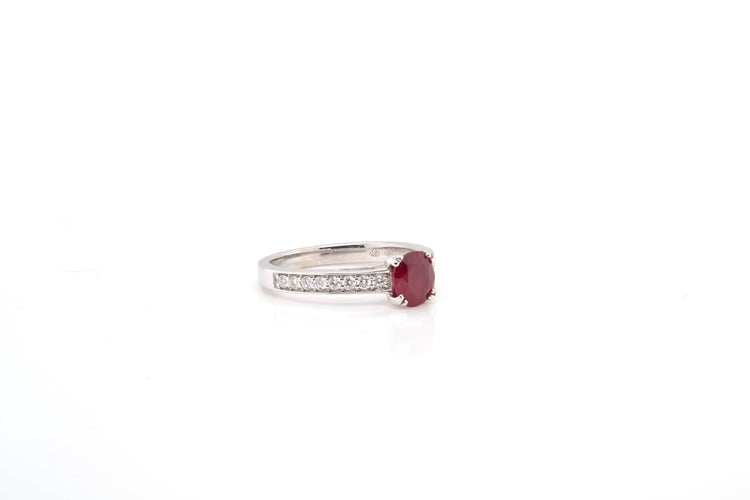 Bague 53 Bague solitaire rubis et diamants en or blanc 18k 58 Facettes 20342