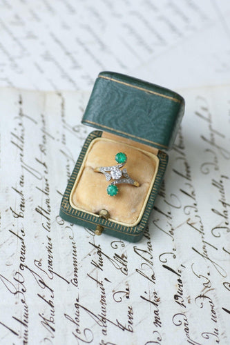 Bague 54 Bague Toi et Moi en or jaune 18kt et platine, diamants, émeraudes 58 Facettes