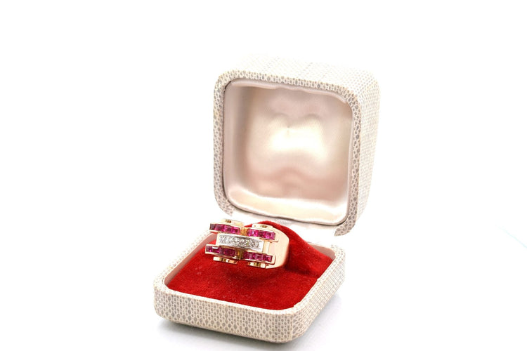 Bague 54.5 Bague vintage années 1940 en or 18k, rubis synthétiques et diamants 58 Facettes 27059