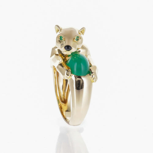 Bague 55 Cartier Panthère - Bague vintage en or jaune 18 carats et chrysoprase 58 Facettes 2.18786