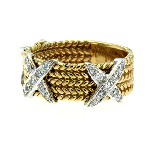 Bague 56 Bague motif corde en or jaune 18 carats et diamants 58 Facettes