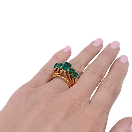 Bague 49 Bague vintage en or jaune 750 sertie d’émeraudes 58 Facettes 32325