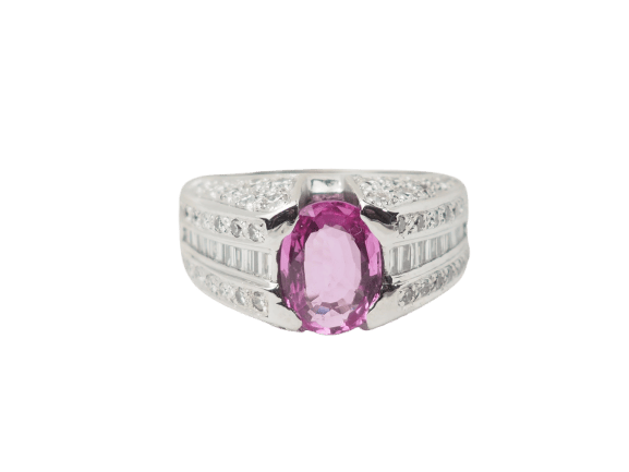 Bague 53 Bague jonc en or blanc 18 ct, saphir rose et diamants 58 Facettes 33291