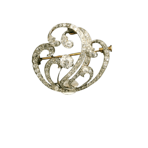 Broche Broche Art nouveau en or jaune 18k et argent et diamants 58 Facettes 1