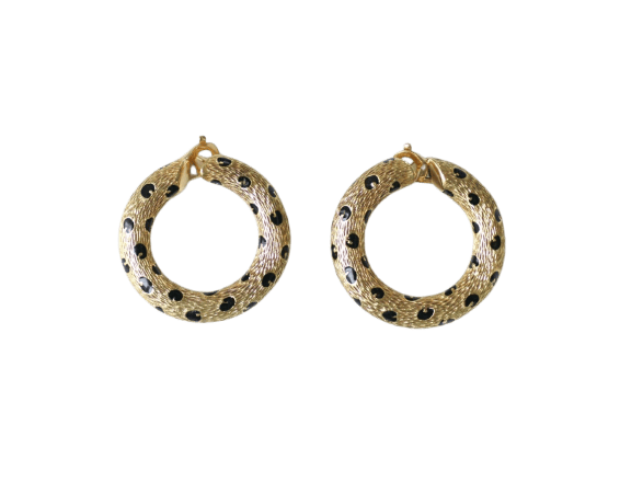 Boucles d'oreilles Fred - Boucles d’oreilles créoles Pattes de Panthère en or jaune et émail noir 58 Facettes