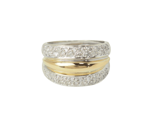Bague 52 Bague triple joncs en or bicolore 18 ct et diamants 58 Facettes 33502
