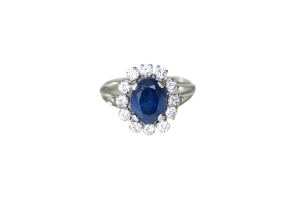 Bague 53.5 Bague marguerite saphir 2,40 ct et diamants en or blanc 18k 58 Facettes