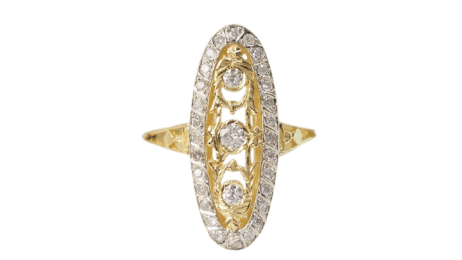 Bague 59.5 Bague marquise en or jaune et blanc 18 ct et diamants 58 Facettes 33010