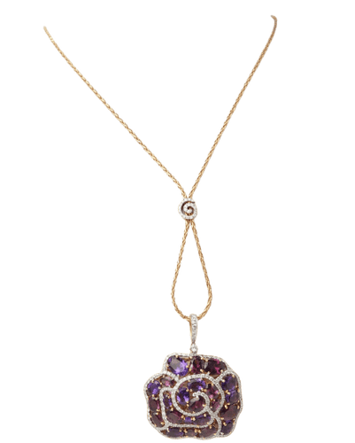 Collier Collier pendentif fleur en or rose 18 kt avec diamants 58 Facettes 33361