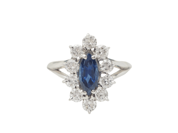 Bague 56 Bague marquise en or blanc 18 ct, saphir et diamants 58 Facettes 33283