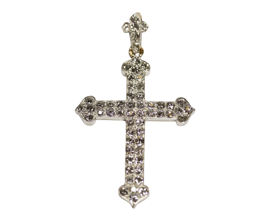 Croix Belle Époque en or jaune et argent pavée de diamants 58 Facettes A11355