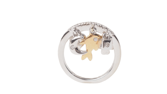 Bague 54 Bague breloques en or blanc et jaune 18 kt et diamants 58 Facettes 21505