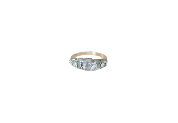 Bague 51 Bague jarretière en or rose 14Kt et argent, diamants taillés en table et rose 58 Facettes