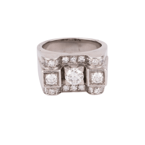 Bague 53 Bague Tank en platine et or gris, diamants (0,50 ct, 2×0,15 ct) 58 Facettes